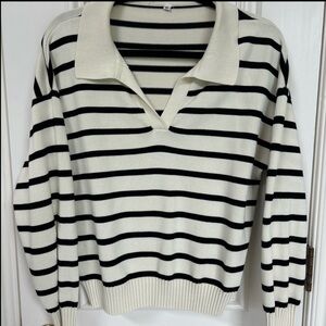 Black and White Crew Neck Striped Sweater